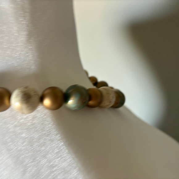 Chunky Wooden Bead Necklace with Gold and Turquoise Accents - Picture 6 of 8